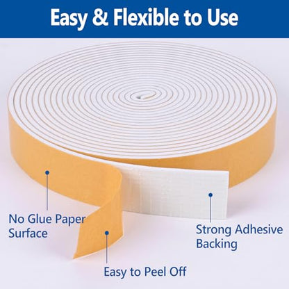 Self-Adhesive High Density Foam Insulation Strips - 1/2in x 1/16in x 66Ft Weatherstrip with Strong Adhesive for Door and Window Soundproofing - size: 1/2in x 1/16in x 66Ft