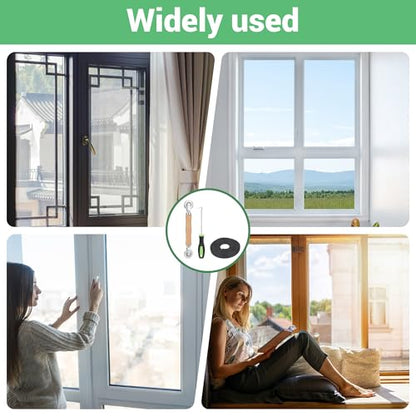 Screen Repair Kit, 32 ft Screen Retainer Spline, Spline Steel Roller, Removal Hook, 3 in 1 Screen Roller Tool, for Replacing & Installing Door Window Mesh
