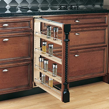 Rev-A-Shelf Pullout Shelf Organizer for Base Kitchen or Bathroom Cabinets, Wood Filler Pantry Storage or Spice Rack, Maple, 3" x 23" x 30", 432-BF-3C - size: 3" W