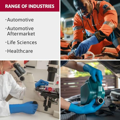 Ansell MICROFLEX SafeGrip SG-375 Extra Thick Disposable Latex Gloves for Life Sciences, Automotive w/Textured Fingertips - Large, Blue (Box of 50)