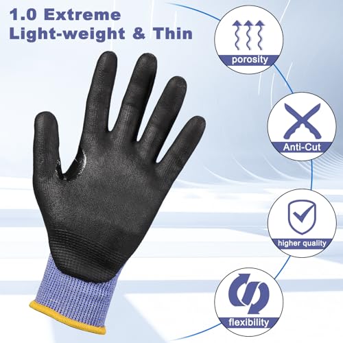 LOCCEF 3 Pairs Safety Work Gloves,Touchscreen Compatible, Superior Dexterity,Level 5/A4 Cut Resistant Work Gloves - color: Blue 12-pairs