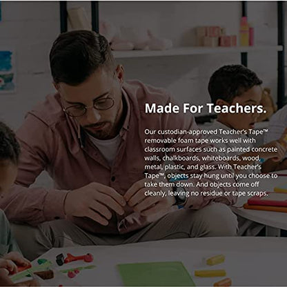 Duraco Teachers Tape™ Pads (12 Pads of 8 Pieces / 96 Pieces per Pack), Double-Sided Removable Foam Tape Pieces for Wall Mounting