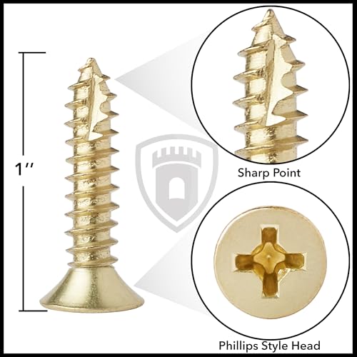 Cauldham Bright Brass Wood Screws #9 x 1 Inch for Door Hinges - 25 Pack - color: Bright Brass
