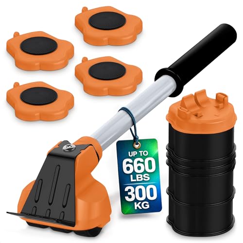 Furniture Jack Lifter Tool – Lifters for Heavy Furniture for Heavy Items, Lifter Tool & Appliance Slider Combo for Sofas, Tables & More – Up to 660 Lbs, Adjustable 0.6″–8.5″ for Easy Home Moving - color: Orange