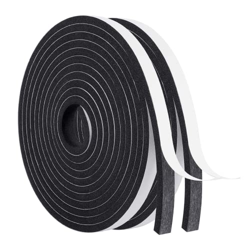 MAGZO Weather Stripping Door Seal, 1/2 Inch Wide X 1/4 Inch Thick Adhesive Foam Tape Soundproof Weatherstripping for Windows, 2 Rolls Total 26FT Black - size: 1/2in * 1/4in * 26FT