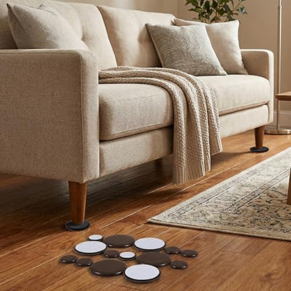 14pcs Furniture Sliders, 0.98/1.97 Inch Furniture Movers Self Adhesive Slides for Hardwood Floors, Self Adhesive Chair Gliders for Easy Moving On Carpet and Hardwood Floors (Brown)