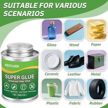 Super Glue,Clear Glue with Brush,4 oz All Purpose Strong Adhesive,Instant Superglue Multi-Purpose Glue for Wood,Ceramic,Leather,Plastic,Glass,Metal,Rubber,DIY Crafts