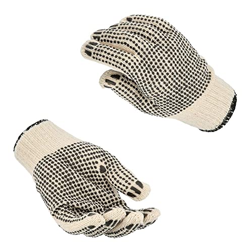 PackagingSuppliesByMail PSBM Cotton Work Gloves with Dotted Grip, Double Sided PVC Dots Provide Maximum Grip - size: Large, style: 12 Pairs