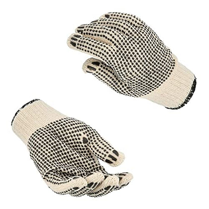 PackagingSuppliesByMail PSBM Cotton Work Gloves with Dotted Grip, Double Sided PVC Dots Provide Maximum Grip - size: Large, style: 12 Pairs