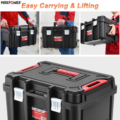 MAXPOWER 16 inch Plastic Tool Box, Black Deep Toolbox with Metal Latches and Removable Tray, Pack of 1 - style: 16" black