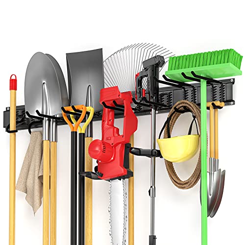 Garage Tool Organizer Wall Mount Garden Tool Organizer 11pcs Adjustable Garage Organizers with 8 Heavy Duty Hooks, Max Load 500lbs Garage Storage for Yard Garden Tools, Shovels, Trimmers, Hoses - size: 48 Inch 1.0