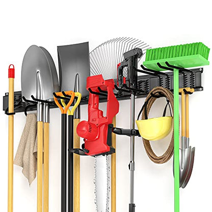 Garage Tool Organizer Wall Mount Garden Tool Organizer 11pcs Adjustable Garage Organizers with 8 Heavy Duty Hooks, Max Load 500lbs Garage Storage for Yard Garden Tools, Shovels, Trimmers, Hoses - size: 48 Inch 1.0