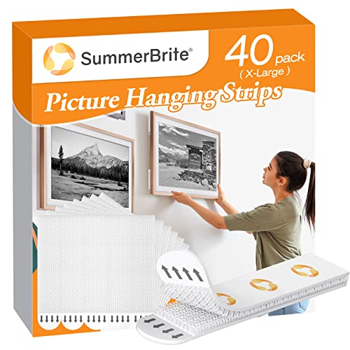 SummerBrite XL Picture Hanging Strips Heavy Duty, 40 Strips Damage Free Removal Picture Hangers for Wall, Sticky Hook & Loop Adhesive Strips for Poster/Picture/Home/Office, 20 Pairs/X-Large, White - size: X-large 20 Pairs, style: White