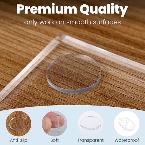 20 PCS Glass Table Top Anti Slip Pads, 0.8" Non-Adhesive Clear Rubber Bumpers Round Table Protector Grippers to Keep Furniture Cabinet Door from Sliding