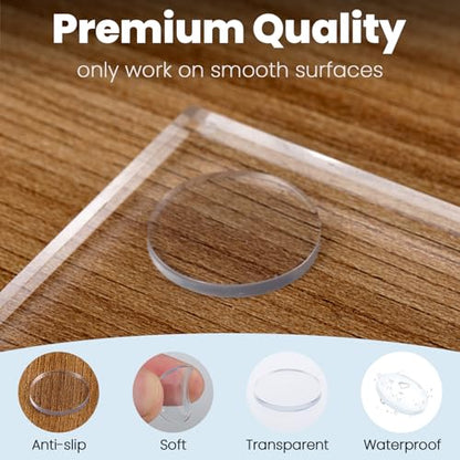 20 PCS Glass Table Top Anti Slip Pads, 0.8" Non-Adhesive Clear Rubber Bumpers Round Table Protector Grippers to Keep Furniture Cabinet Door from Sliding
