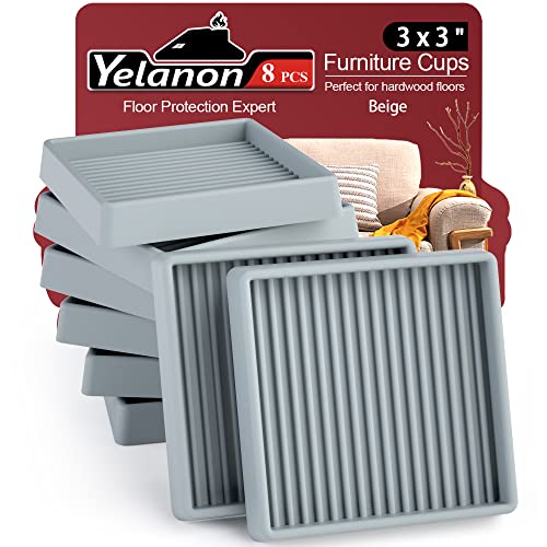 Yelanon Furniture Coasters - 8 Pcs 3” Furniture Caster Cups - Non Slip Furniture Pads Hardwoods Floors - Non Skid Furniture Grippers Rubber Feet Anti Slide Floor Protector for Bed Couch Stoppers Gray - color: 8pcs3"square Gray