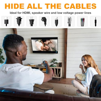 TV Cable Hider for Wall-Mounted TVs, Kit Includes 4 Through Holes and 1 Hole Saw Drill Attachment, Easy Install (White)