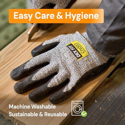 DEX FIT Level 5 Cut Resistant Gloves Cru553, 3D-Comfort Stretchy Fit, Power Grip, Professional Grade, Thin, Touch-Screen Compatible, Durable, Machine Washable; Black Gray L (9) 1 Pair - color: Blackgrey, size: Large