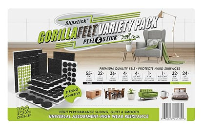 Slipstick Gorilla Felt Furniture Pads (189 Piece Variety Pack) Premium Furniture Pads & Chair Leg Floor Protectors for Hardwood Floors & Hard Surfaces - size: 189 Piece Variety Pack