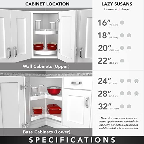 Rev-A-Shelf Dual Shelves Kidney-Shape 28" Lazy Susan Organizer for Lower Corner & Base Kitchen Cabinets, Turntable Home Storage, Wooden, 4WLS472-28-52 - size: 28 In.