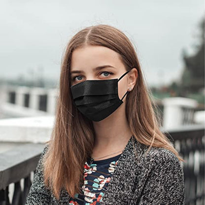 Wecolor 120 Pack Disposable Face Masks with Elastic Ear Loop, 3 Ply Breathable (Black) - color: Black, size: 1 Count (Pack of 120)