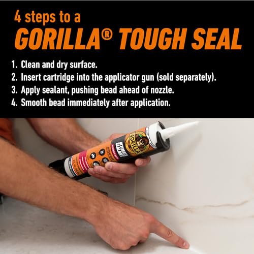 Gorilla Ultimate Sealant Kitchen & Bath Caulk, Paintable & Waterproof, 9 oz Cartridge, White