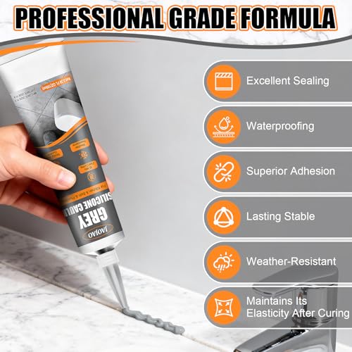 JAOJAO Gray Caulk, Waterproof Gray Silicone Caulk Excellent Adhesion Long-Lasting Flexibility Stable Performance Widely Applicable for Kitchen Sinks Bathrooms Doors and Windows, 100ml - color: Grey