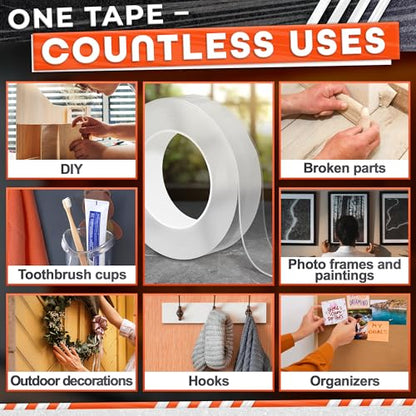 1.18" X 235" Heavy Duty Clear Double Sided Tape – Strong Double Sided Adhesive Tape – Wall Decoration, DIY, Office and Home Projects, No Tools Needed | Works on Tile, Glass, Wood, Metal, and Plastic - size: 19.6 ft × 1.18 in