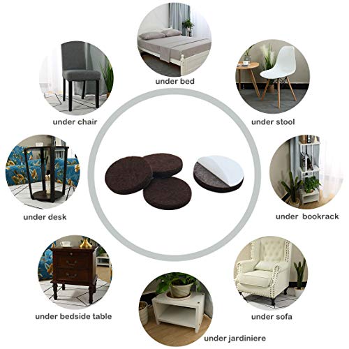 uxcell 40pcs Furniture Pads Round 7/8" Dia Self-stick Non-slip Anti-scratch Felt Pads Floors Protector Dark Brown - size: 22 x 5mm