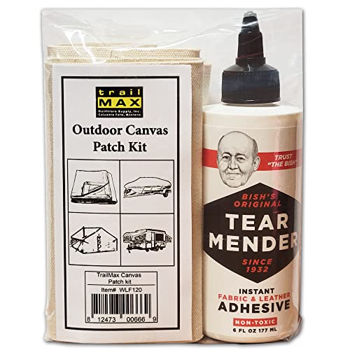 TrailMax Outdoor Canvas Patch Kit to Repair Pop-Up Campers, Canvas Tents, Boat Covers, Tarps - size: 2.5 sf Canvas, 6 oz Tear Mender