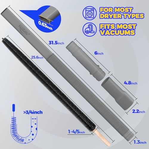 Holikme 2 Pieces Dryer Vent Cleaner Kit, Dryer Lint Vacuum Attachment and Flexible Dryer Lint Brush, Dryer Vent Vacuum Hose Attachment,Grey - color: Gray