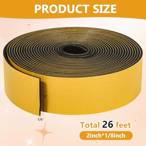 26Feet Weather Stripping Seal (2 Inch X 1/8 Inch) for Door Window, High Density Foam Tape, Soundproofing, Insulation Strip, Door Sealers for Door Frame- Black - size: 2 Inch X 1/8 Inch X 26Feet