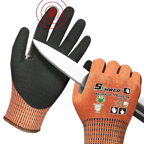 Schwer ProGuard Highest Level Cut Resistant Work Gloves PR3326 for Extreme Protection，ANSI A9 Cut Gloves with Reinforced Thumb, Non Slip, Breathable, Durable, Touch-screen, Orange 1 Pair（L） - color: Orange, size: Large