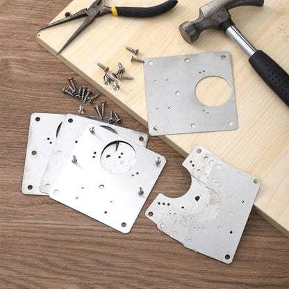 8 PCS Stainless Steel Sliver Cabinet Hinge Repair Plate Kit, Door Hinge Repair Plates Hinges Repairs Fixing Plates Metal Door Hinges Repairs with Mounting Screws Bracket Replacement Kit for Furniture
