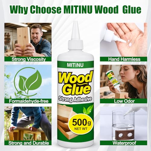 Wood Glue 17.6 oz/500 g, High-Capacity Super Glue for Woodworking, Waterproof Strong Wood Glue for Furniture Heavy Duty, Waterproof Glue for Crafts, Furniture, Wood Floor, Baseboard, cabinets, Door