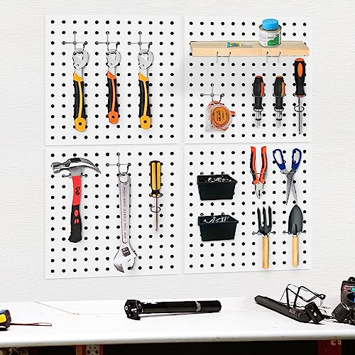 6Pcs Pegboard, Peg Board, Metal Pegboard Wall Organizer Panels Accessories, Mount Display Pegboard Kits for Walls Garage Craft Room Office Workshop, Easy Installation (White) - style: Metal pegboard-6pack