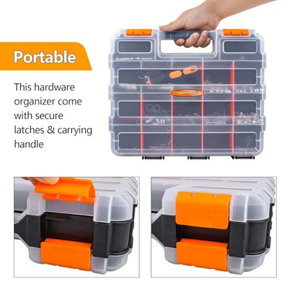 HobbyPark RC Hardware Organizer Box Adjustable Compartments Removable Dividers Durable Plastic Double Side Tools Box Screw Organizer For Nuts, Bolts, Screws, Nails, Small Parts, Tools