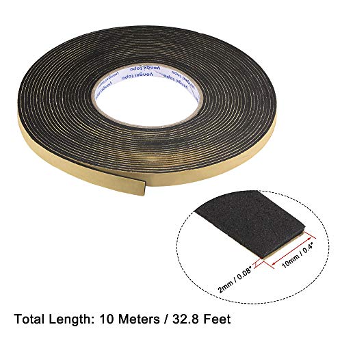 uxcell Sealing Foam Tape 10mm Wide 2mm Thick 10m/32.8ft Long, EVA Self Adhesive Weather Strip for Window Door Insulation - size: 10mmx2mmx10m