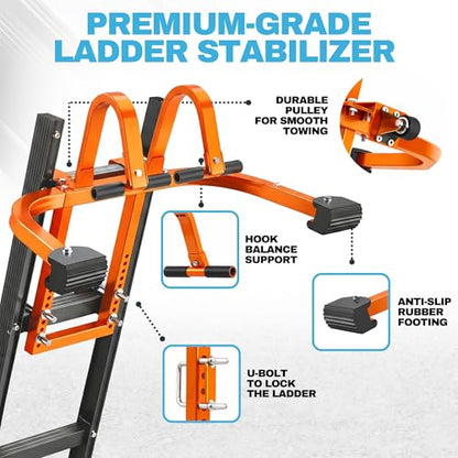 2-in-1 Heavy Duty Ladder Stabilizer with Roof Hooks, 500 LBS Steel Standoff, Non-Slip Rubber Feet for Gutter Cleaning, Roof Work & Walls | Fits Extension, Straight & Telescoping Ladders - color: Ladder Stabilizer With Hooks