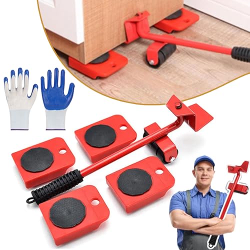 Heavy Duty Furniture Lifter, Furniture Slides Kit, Heavy Furniture Sliders Mover Tool Set (Red) - color: Red