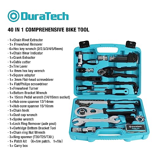 DURATECH 40 Pieces Bike Repair Kit, Complete Bicycle Tool Kit with Storage Case, Bike Tools for Mountain & Road Bikes – Chain, Tire, Brake, and Pedal Maintenance Set, Great Gift for Men, Women - size: 40 PC