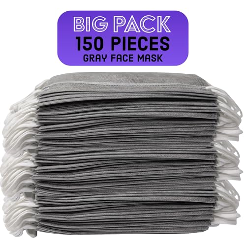 150PCS Gray Disposable Face Masks, Non-medical, 3 Layer Protection Face Masks for Adult, Teenager, Seniors Bag 150pcs (Gray)