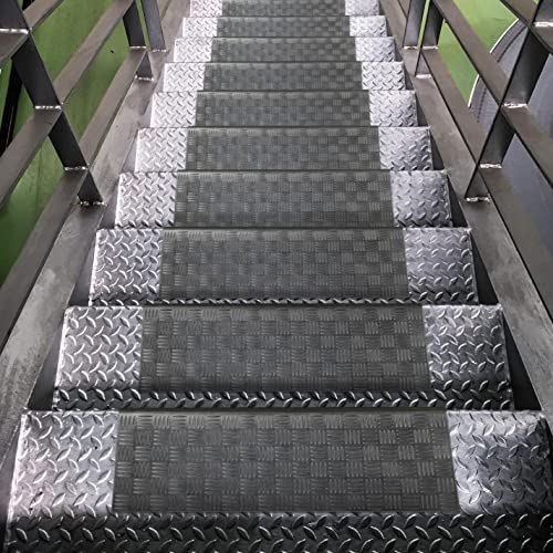 Ottomanson Outdoor Rubber Stair Treads – Ribbed Heavy-Duty Non-Slip Stair Mats – Best Grip on Concrete, Brick & Textured Step – Fastening Recommended for Wooden & RV Steps, Pack of 5 - color: Black Ribbed Squares