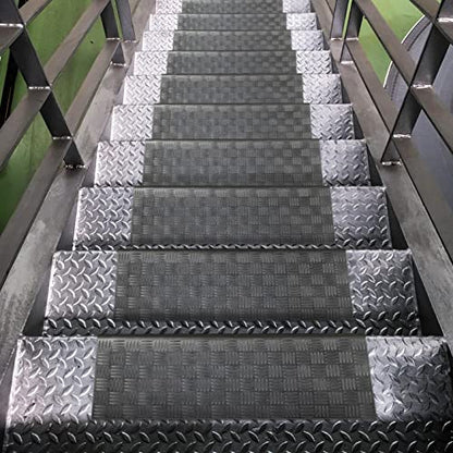 Ottomanson Outdoor Rubber Stair Treads – Ribbed Heavy-Duty Non-Slip Stair Mats – Best Grip on Concrete, Brick & Textured Step – Fastening Recommended for Wooden & RV Steps, Pack of 5 - color: Black Ribbed Squares