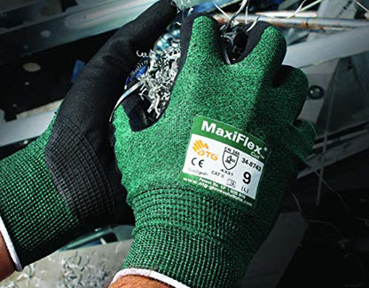 MaxiFlex Cut 34-8743 Cut Resistant Nitrile Coated Work Gloves with Green Knit Shell and Premium Nitrile Coated - size: Large