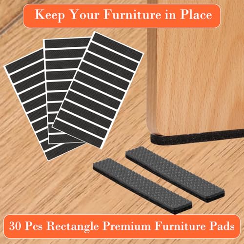 Fursafe&Q Non Slip Furniture Pads - Furniture Grippers for Hardwood Floors, 30 PCS Brown Non Skid Pads for Furniture Legs, Self Adhesive Rubber Furniture Floor Protectors - Keep Furniture in Place - size: 30 Pcs Rectangular