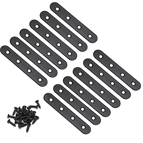 Jiozermi 12 Pcs Straight Brace, Flat Brace 3.8” x 0.69”, Stainless Steel Straight Bracket, Mending Joining Plates for Wood, Board, Bed Frame, Furniture & Shelves, Matte Black - size: Black, 3.8” X 0.69”, 12 Pcs