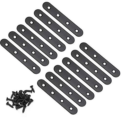 Jiozermi 12 Pcs Straight Brace, Flat Brace 3.8” x 0.69”, Stainless Steel Straight Bracket, Mending Joining Plates for Wood, Board, Bed Frame, Furniture & Shelves, Matte Black - size: Black, 3.8” X 0.69”, 12 Pcs