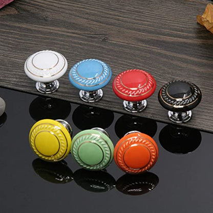 HUAMULAN 10 Pack Ceramic Knob White Silver Dresser Kitchen Round Cabinet Pulls,Zinc Alloy Base Cupboard Wardrobe Drawer Door Handles,3 Size Screws - color: HRJ1043-BaiSilver-10PCS