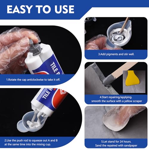 Tile Repair Kit - Color Match Porcelain Repair Paste for Bathtub, Sink, Ceramic, Marble, Granite, Quartz & Acrylic - Fixes Cracks, Chips, Holes, Scratches & Dents - Reattaches Missing Pieces - 3.4 oz